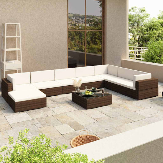 41270 vidaXL 8 Piece Garden Lounge Set with Cushions Poly Rattan Brown