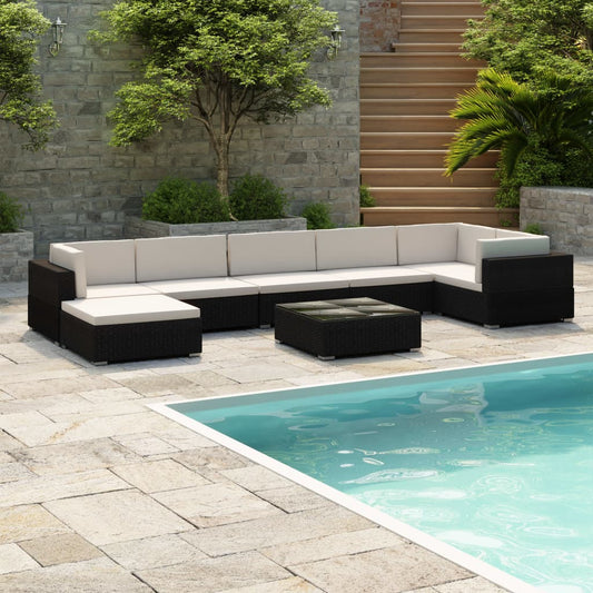 vidaXL Patio Furniture | Black and Cream | Poly Rattan, Steel, Polyester | Large