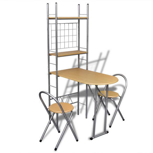 vidaXL Breakfast Bar Set | Beige, Silver | Steel, MDF | Compact | Foldable