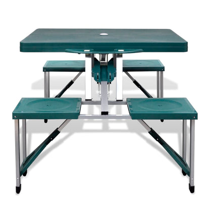 vidaXL Foldable Camping Table Set with 4 Stools Aluminium Extra Light Green