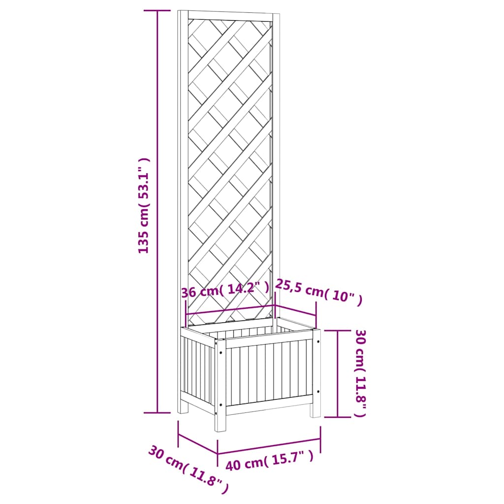 vidaXL Planter with Trellis 40x30x135 cm Solid Wood Fir