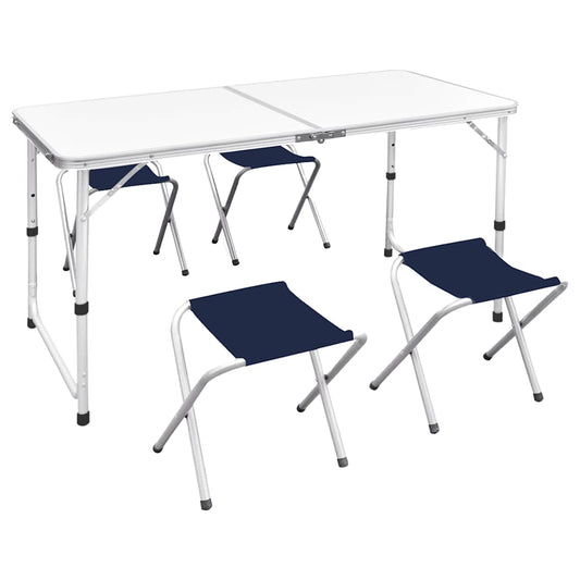 41328 vidaXL Foldable Camping Table Set with 4 Stools Height Adjustable 120 x 60 cm