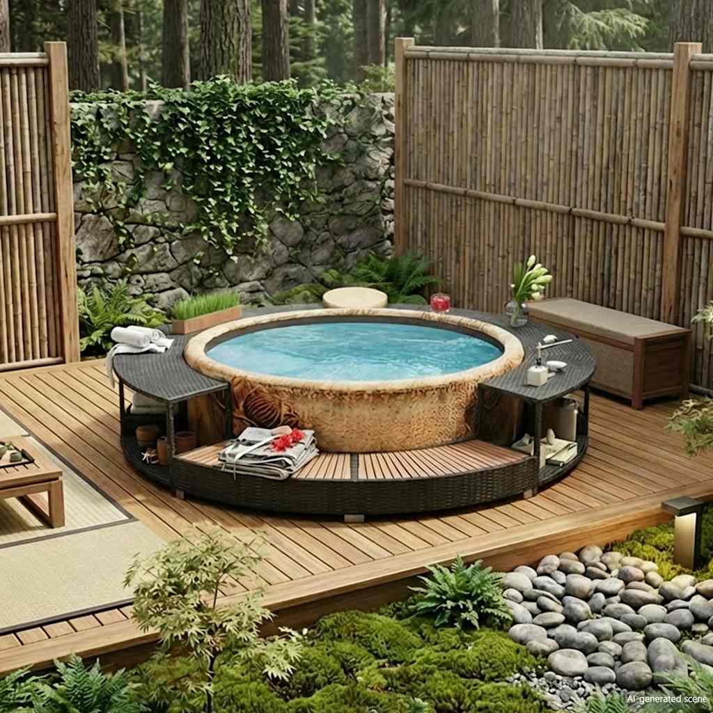 vidaXL Hot Tub Surround Black Poly Rattan