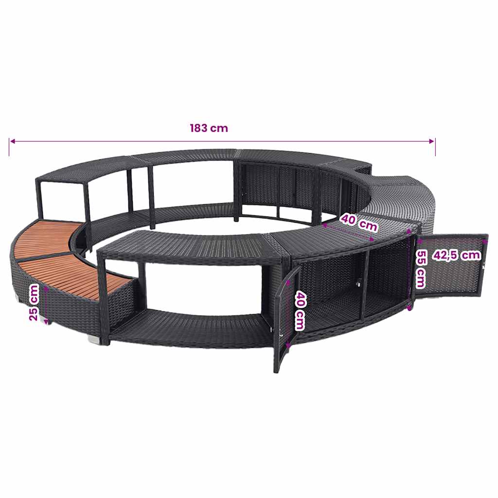 vidaXL Hot Tub Surround Black Poly Rattan