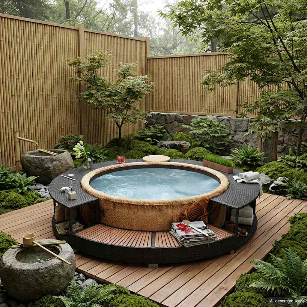 vidaXL Hot Tub Surround Black Poly Rattan