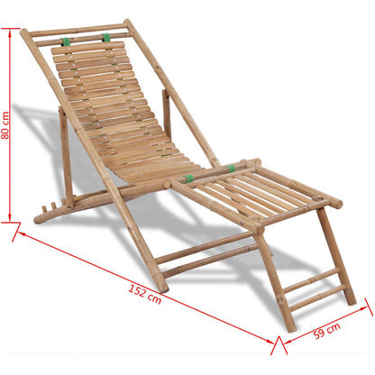 vidaXL Sun Lounger | Natural Bamboo | Bamboo | Full size | Foldable