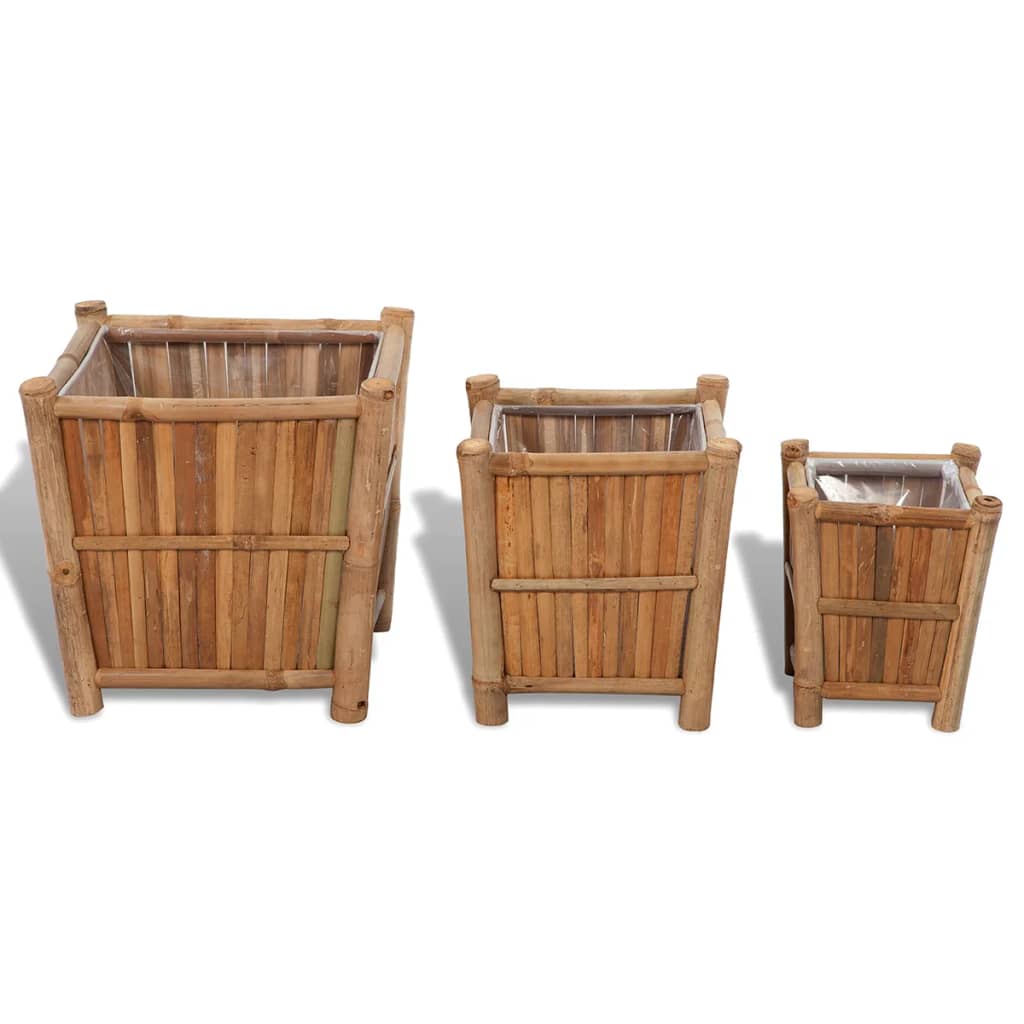 vidaXL 3 pcs Bamboo Raised Bed with Nylon Lining
