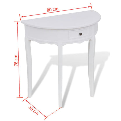 vidaXL Console Table with Drawer Half-round White