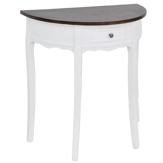 vidaXL Console Table with Drawer and Brown Top Half-round