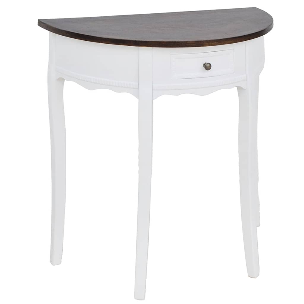 vidaXL Console Table with Drawer and Brown Top Half-round
