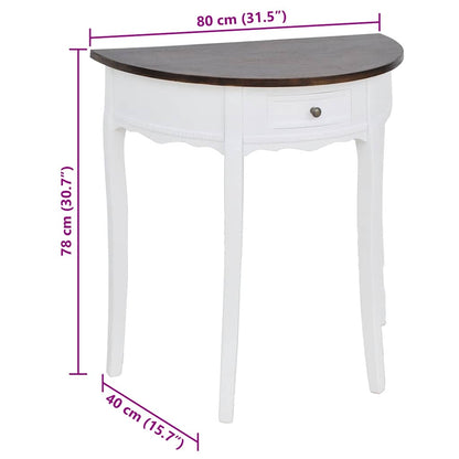vidaXL Console Table with Drawer and Brown Top Half-round