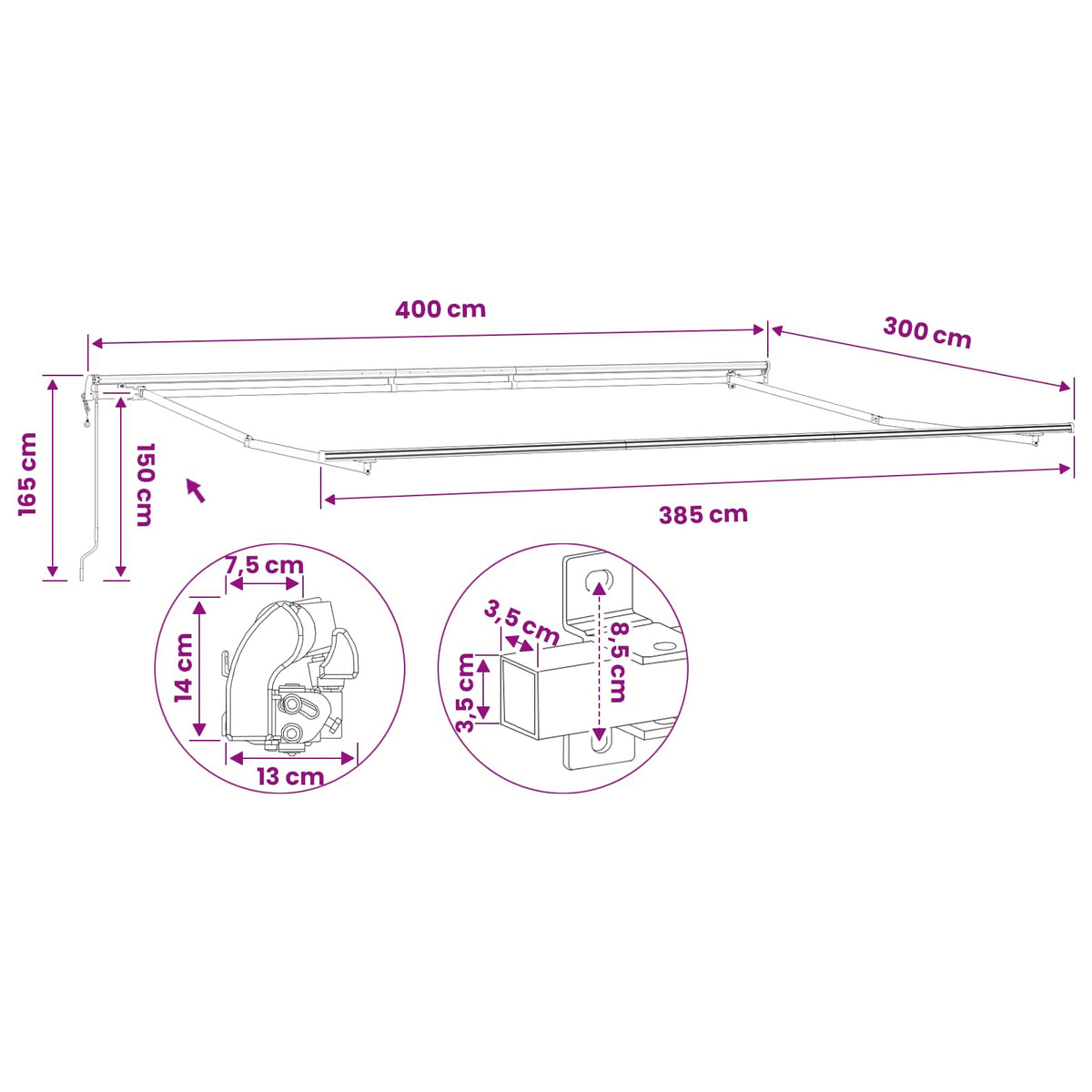 vidaXL Awning Frame 4x3 m Automatic Roll-back Aluminium