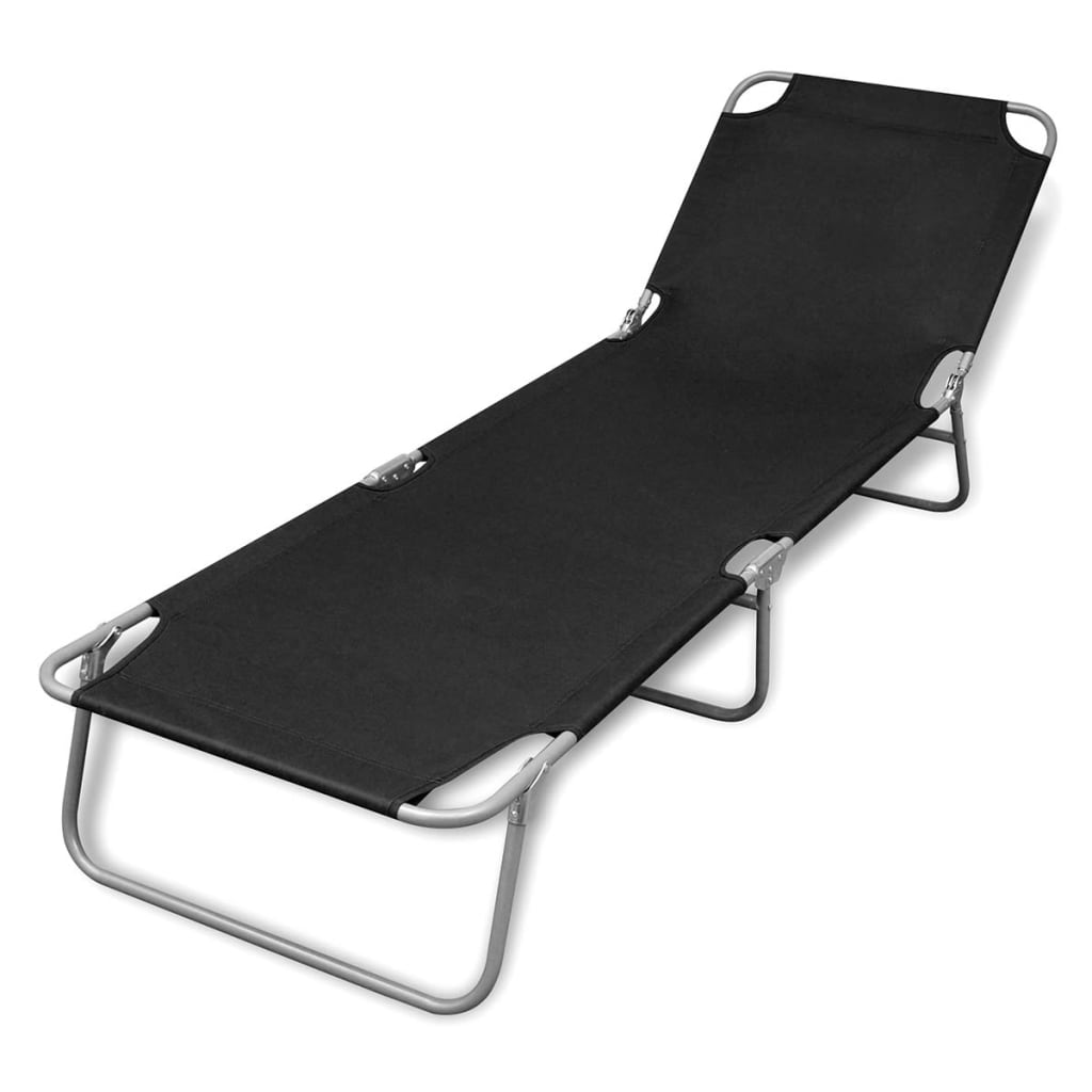 vidaXL Sun Lounger | Black | Powder-coated steel | 189 cm long | Foldable