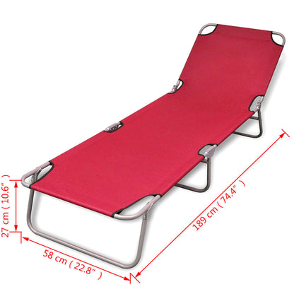 vidaXL Sun Lounger | Red | Powder-Coated Steel | Standard | Foldable