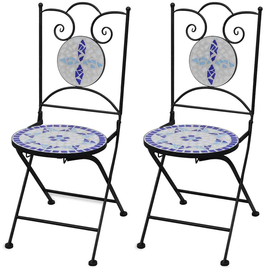 vidaXL Garden Chair | Set of 2 | Blue and White | Powder-coated iron and ceramic