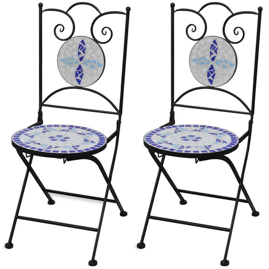 vidaXL Folding Chairs 2 pcs Ceramic Blue and White