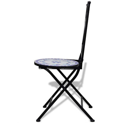 vidaXL Garden Chair | Set of 2 | Blue and White | Powder-coated iron and ceramic