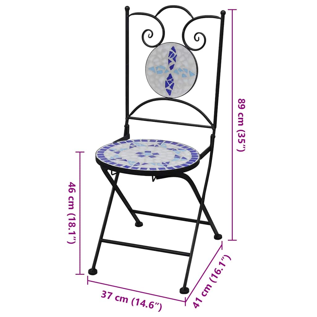 vidaXL Garden Chair | Set of 2 | Blue and White | Powder-coated iron and ceramic