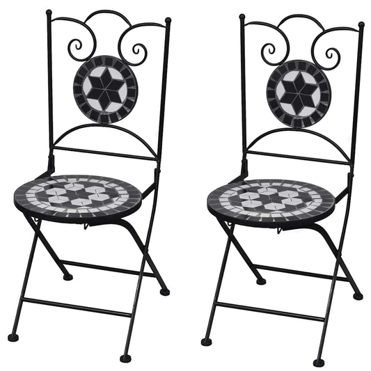 vidaXL Folding Chairs 2 pcs Ceramic Black and White