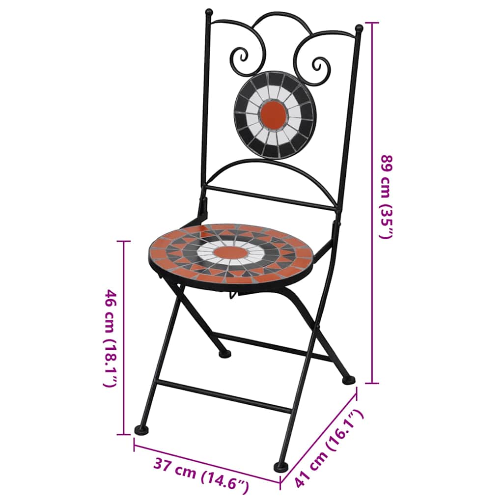 vidaXL Garden Chair | Set of 2 | Terracotta | Powder-coated iron | Foldable