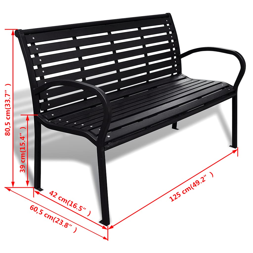 vidaXL Garden Bench | Black | Steel | 125 cm | Heavy Duty