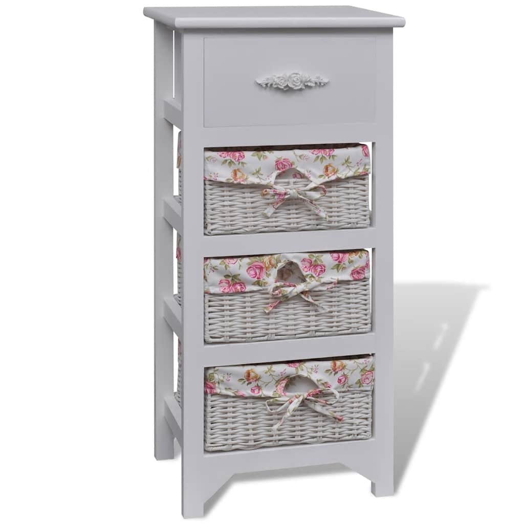 vidaXL Cabinet with 1 Drawer and 3 Baskets White Paulownia Wood