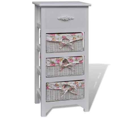 vidaXL Cabinet with 1 Drawer and 3 Baskets White Paulownia Wood