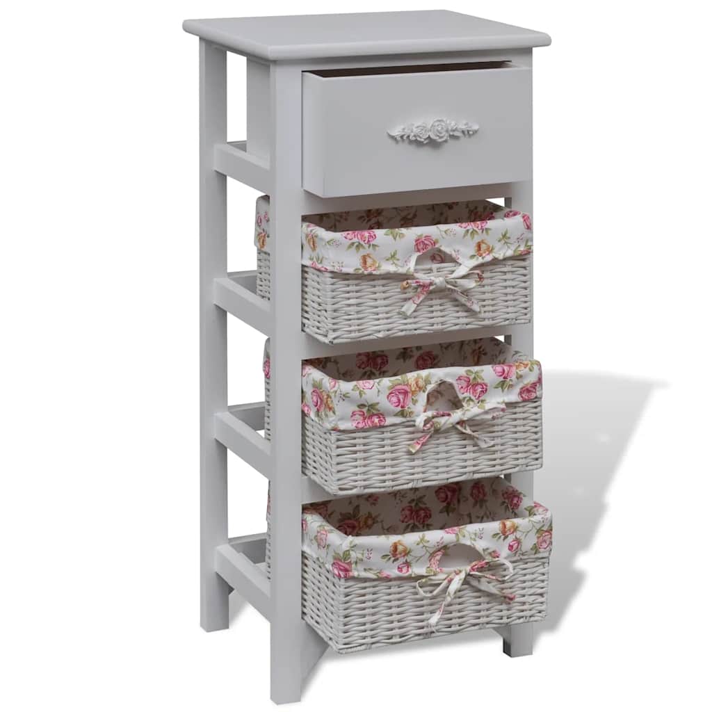 vidaXL Cabinet with 1 Drawer and 3 Baskets White Paulownia Wood