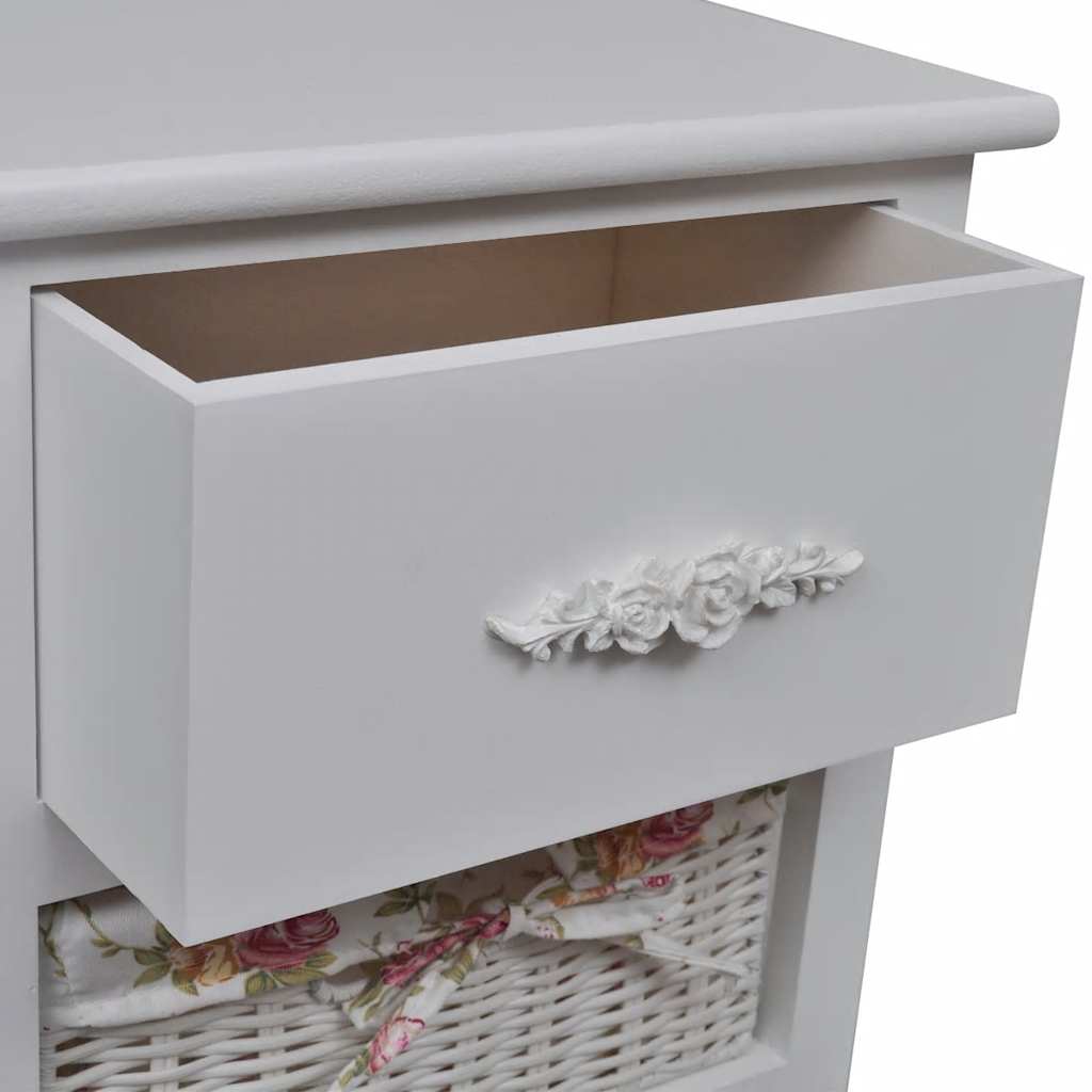 vidaXL Cabinet with 1 Drawer and 3 Baskets White Paulownia Wood