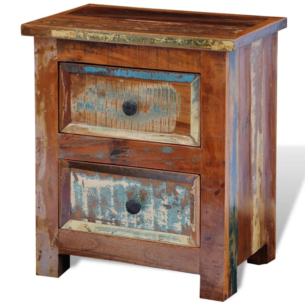 241643 vidaXL Nightstand with 2 Drawers Solid Reclaimed Wood