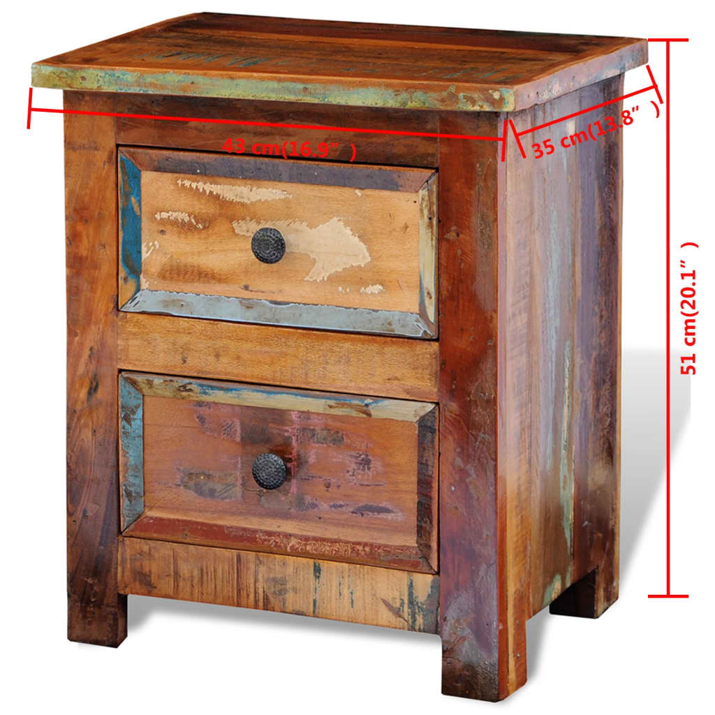 241643 vidaXL Nightstand with 2 Drawers Solid Reclaimed Wood