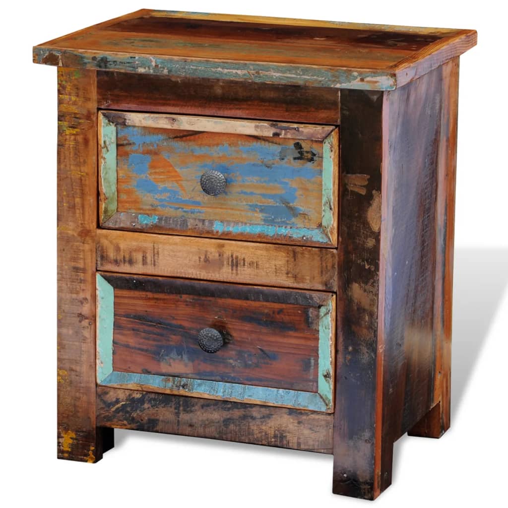 241643 vidaXL Nightstand with 2 Drawers Solid Reclaimed Wood