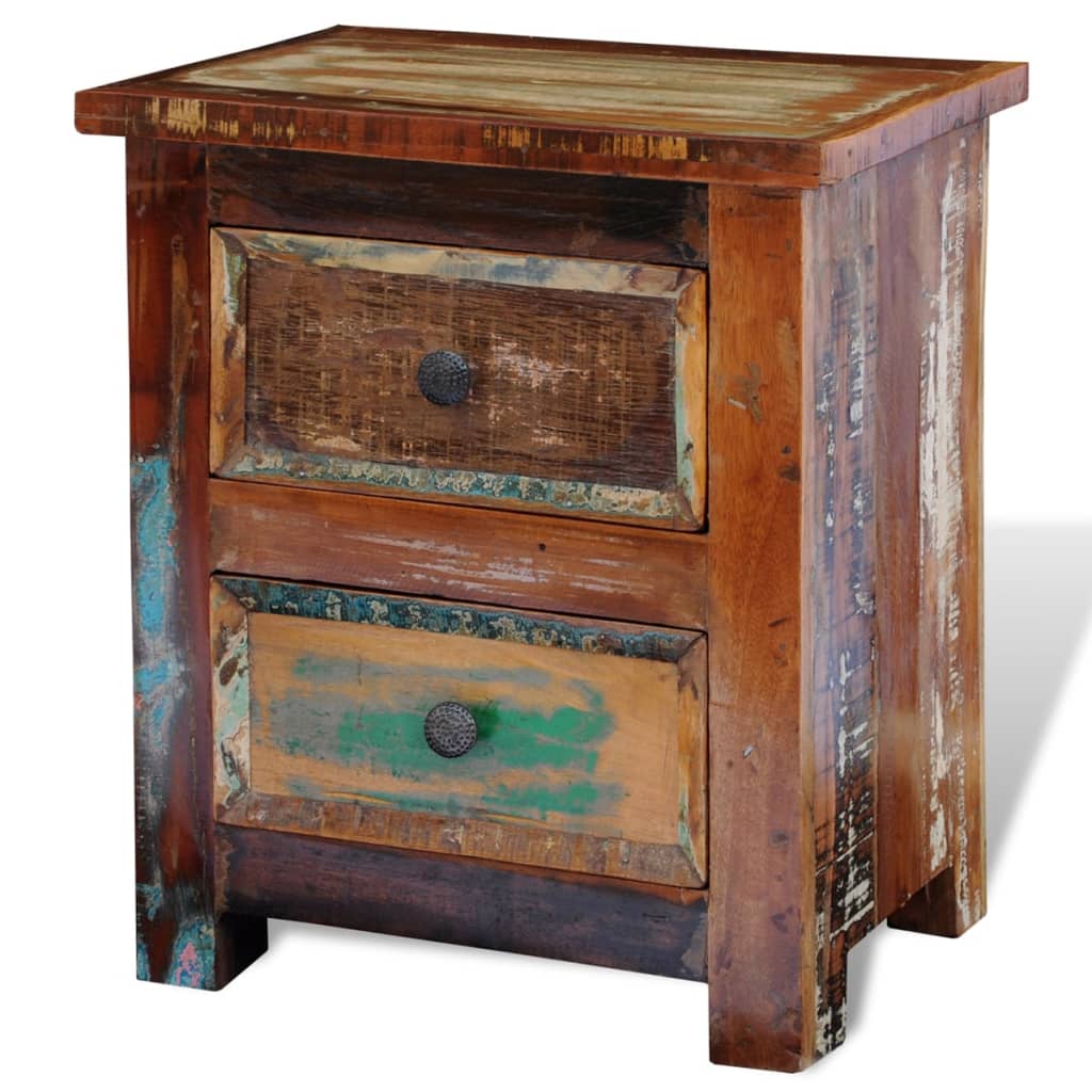 241643 vidaXL Nightstand with 2 Drawers Solid Reclaimed Wood