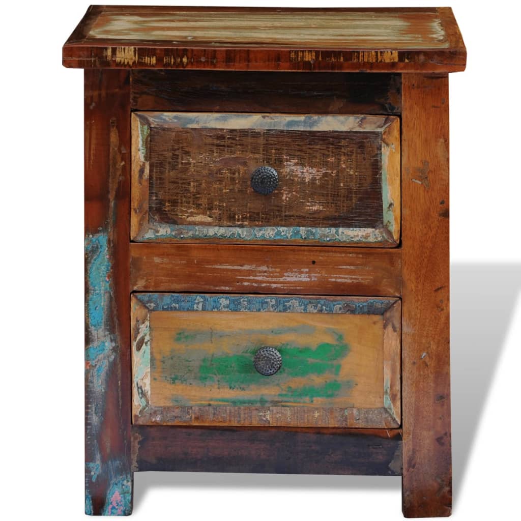 241643 vidaXL Nightstand with 2 Drawers Solid Reclaimed Wood