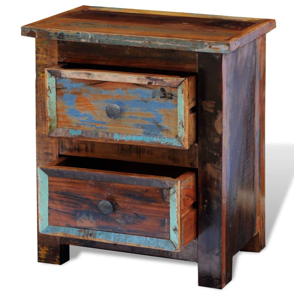 vidaXL Nightstand with 2 Drawers Solid Reclaimed Wood