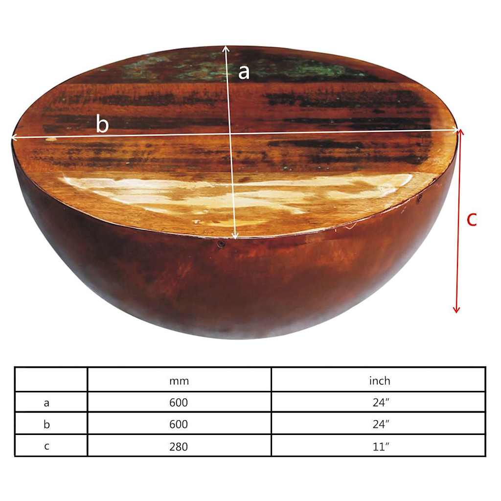 vidaXL Coffee Table Bowl-shaped with Steel Base Solid Reclaimed Wood