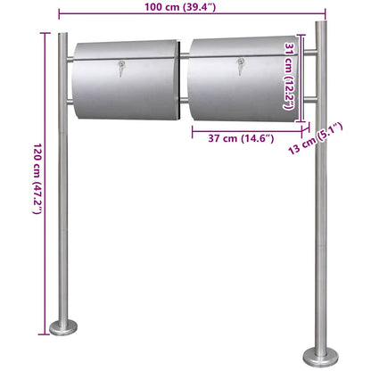 Double Mailbox on Stand Stainless Steel