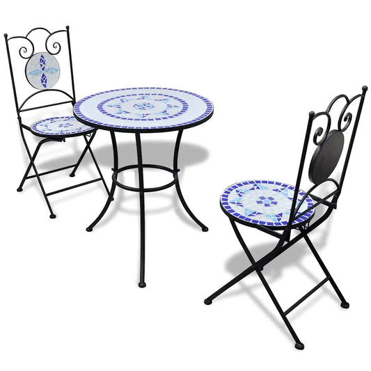 vidaXL Patio Furniture | Blue and White | Powder-coated iron and ceramic tile