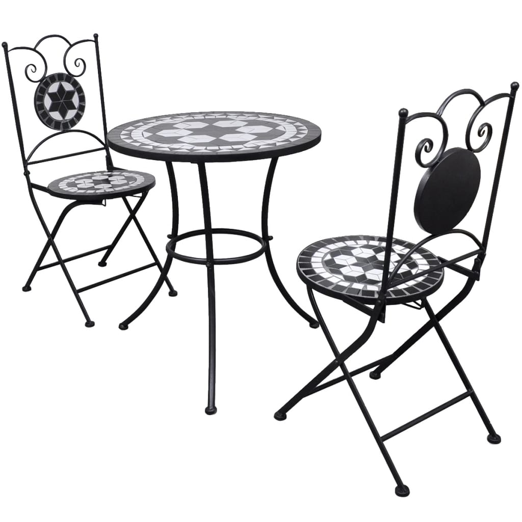 vidaXL Patio Furniture | Black and White | Powder-coated iron and ceramic