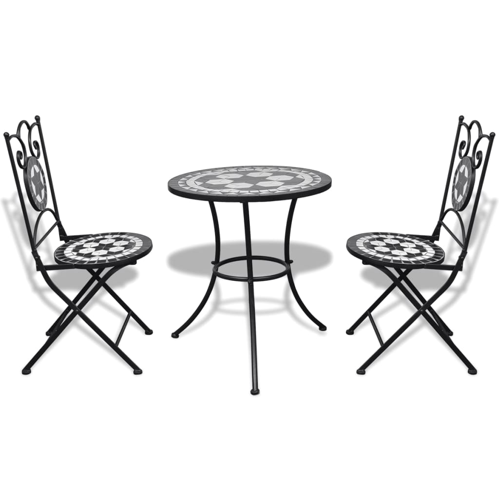 vidaXL Patio Furniture | Black and White | Powder-coated iron and ceramic