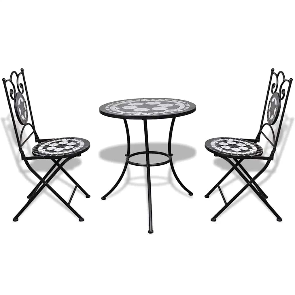 vidaXL 3 Piece Bistro Set Ceramic Tile Black and White
