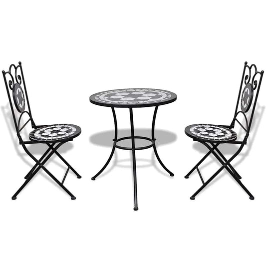 vidaXL 3 Piece Bistro Set Ceramic Tile Black and White