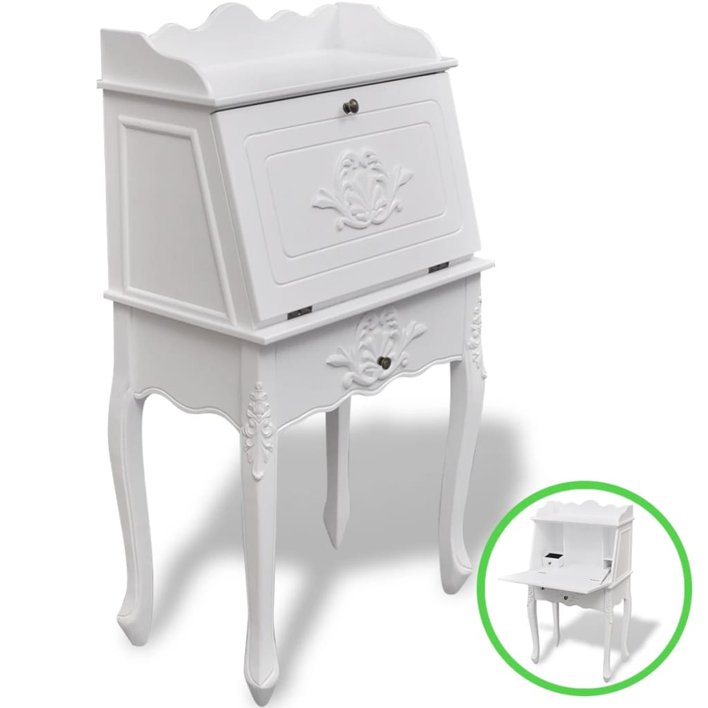 vidaXL Desk | White | MDF and Pinewood | 60 x 36.4 x 111 cm | Desk | Rectangular