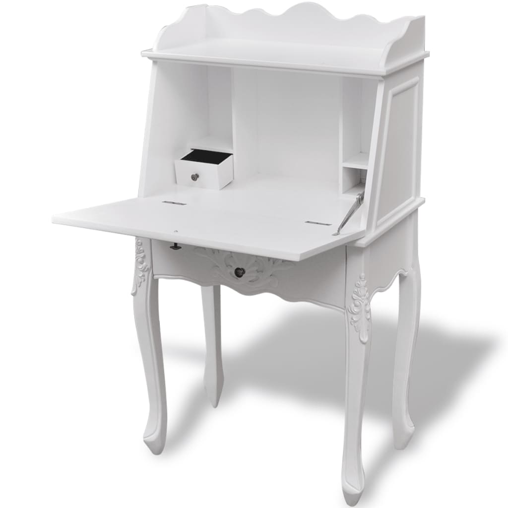 vidaXL Desk | White | MDF and Pinewood | 60 x 36.4 x 111 cm | Desk | Rectangular