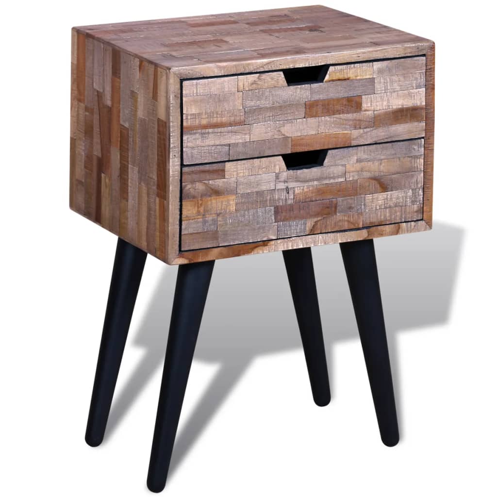 241711 vidaXL Nightstand with 2 Drawers Reclaimed Teak Wood