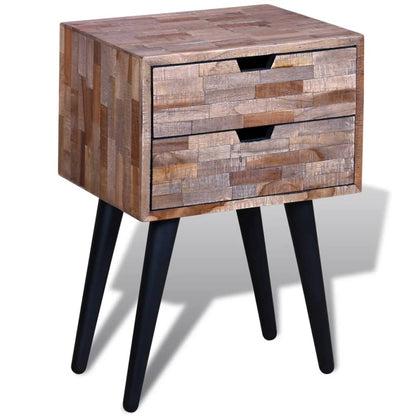 241711 vidaXL Nightstand with 2 Drawers Reclaimed Teak Wood
