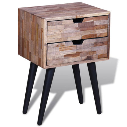 241711 vidaXL Nightstand with 2 Drawers Reclaimed Teak Wood