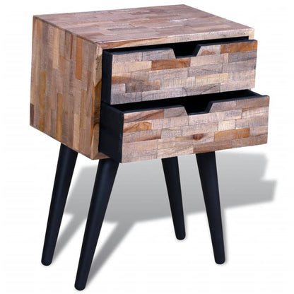 241711 vidaXL Nightstand with 2 Drawers Reclaimed Teak Wood