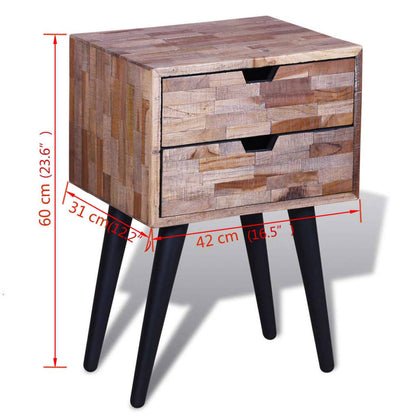 241711 vidaXL Nightstand with 2 Drawers Reclaimed Teak Wood