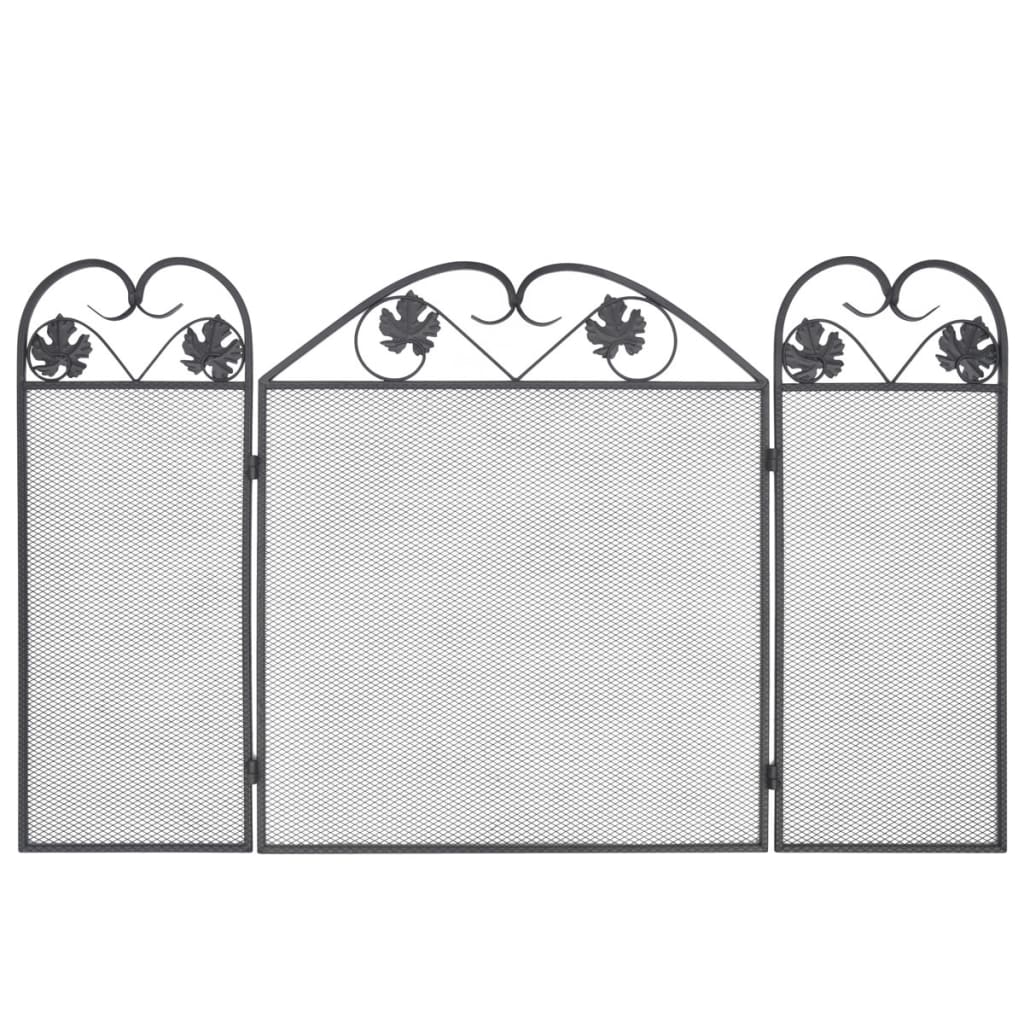 vidaXL 3-panel Fireplace Screen Iron Black
